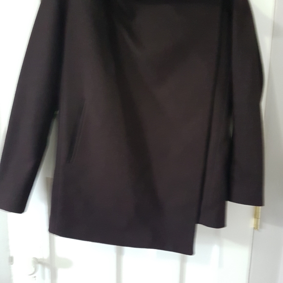 All Saints Jax Wool Blend Draped Coat Burgundy Sz 8 - Picture 5 of 16